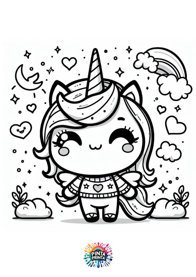 Unicornios Kawaii 1 para colorear