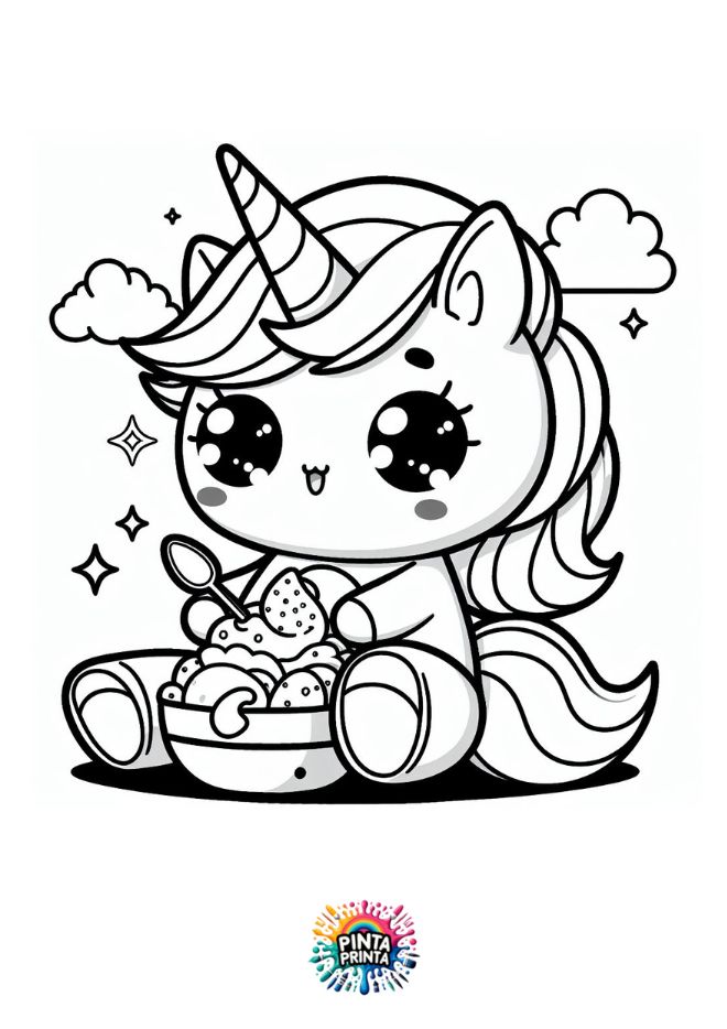 Unicornios Kawaii 2 para colorear